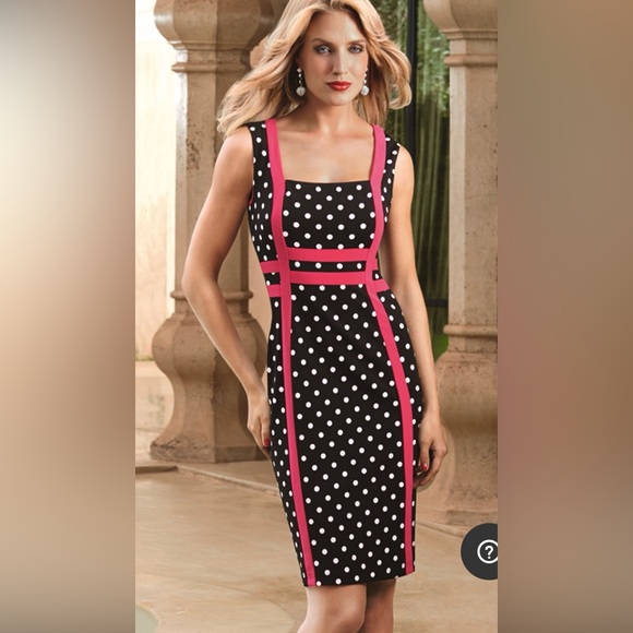 Joseph Ribkoff Dresses & Skirts - Joseph Ribkoff Black and Pink Polka Dot Midi Dress